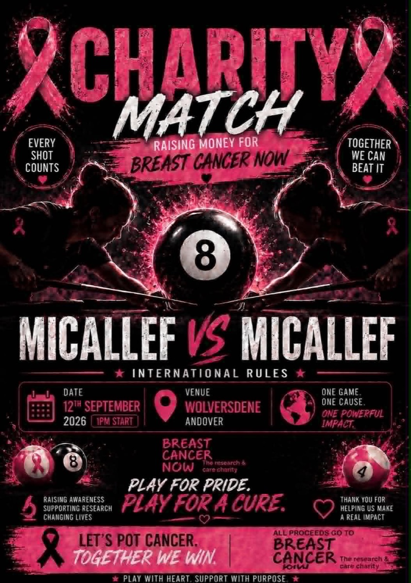 Micallef vs Micallef charity match poster for Breast Cancer Now at the Wolversdene Club, Andover