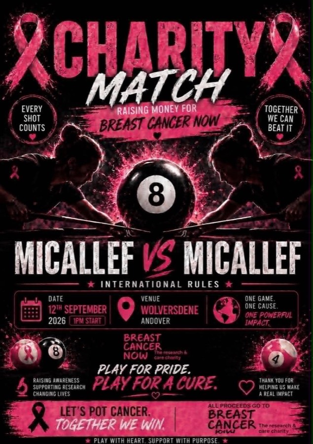 Micallef vs Micallef charity match poster for Breast Cancer Now, 12 September 2026 at the Wolversdene Club, Andover
