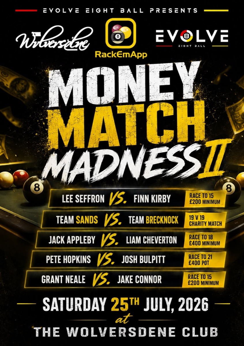 Money Match Madness II poster with the full match card for 25 July 2026 at the Wolversdene Club, Andover